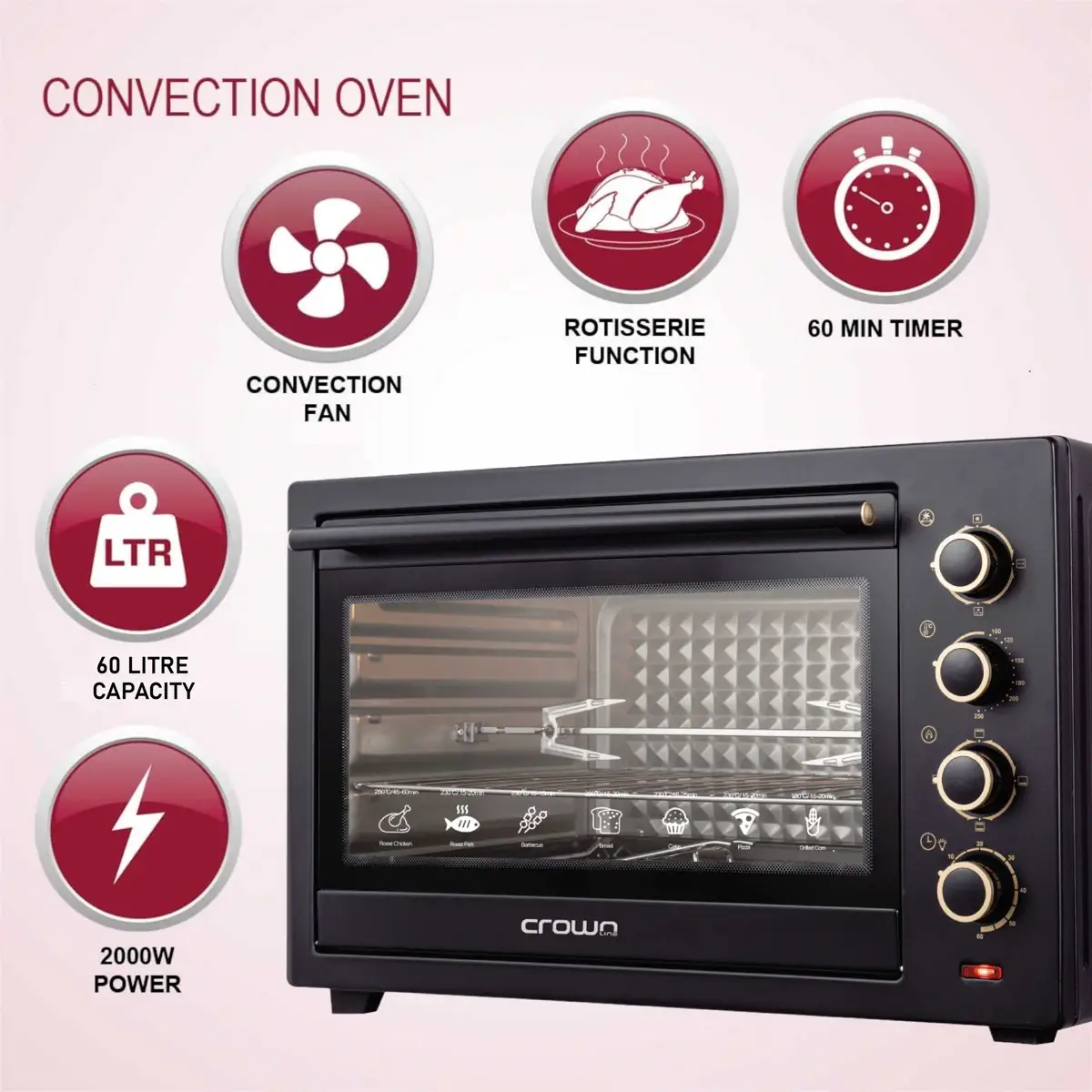 Crownline Freestanding Electric Oven, EO-438 (2000 W, 60 L)