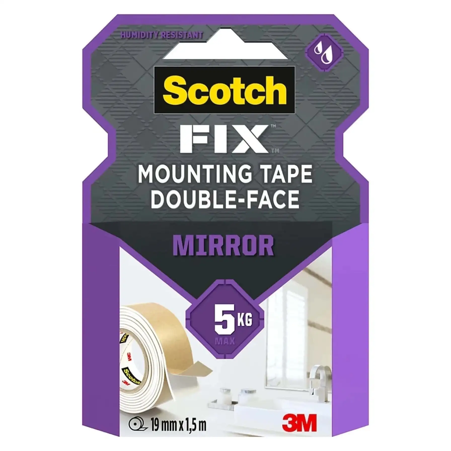 Scotch Fix Double-Face Mirror Mounting Tape (19 mm x 1.5 m, Pack Of 3)