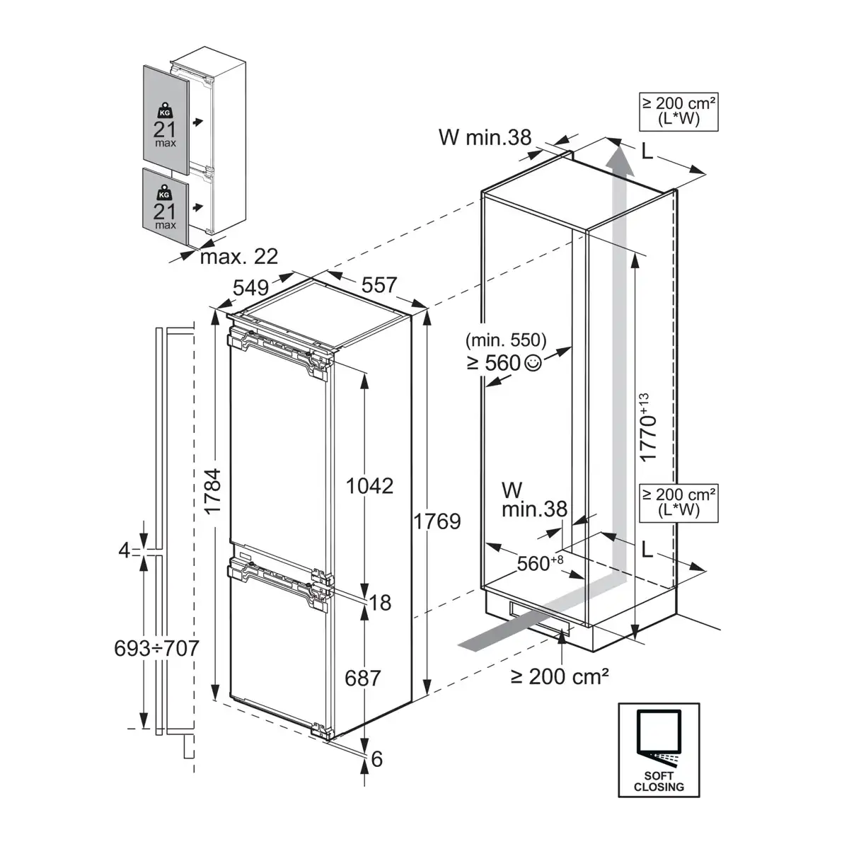 Electrolux 800 Series Built-In Bottom Freezer Refrigerator, ENC8MD18R0 (244 L)