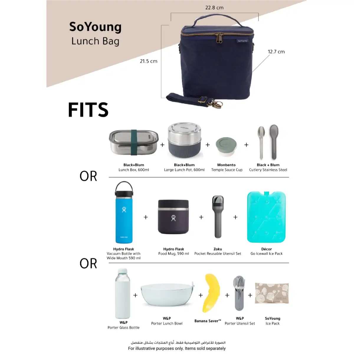 SoYoung Lunch Bag (Navy, 22.8 x 12.7 x 21.5 cm)