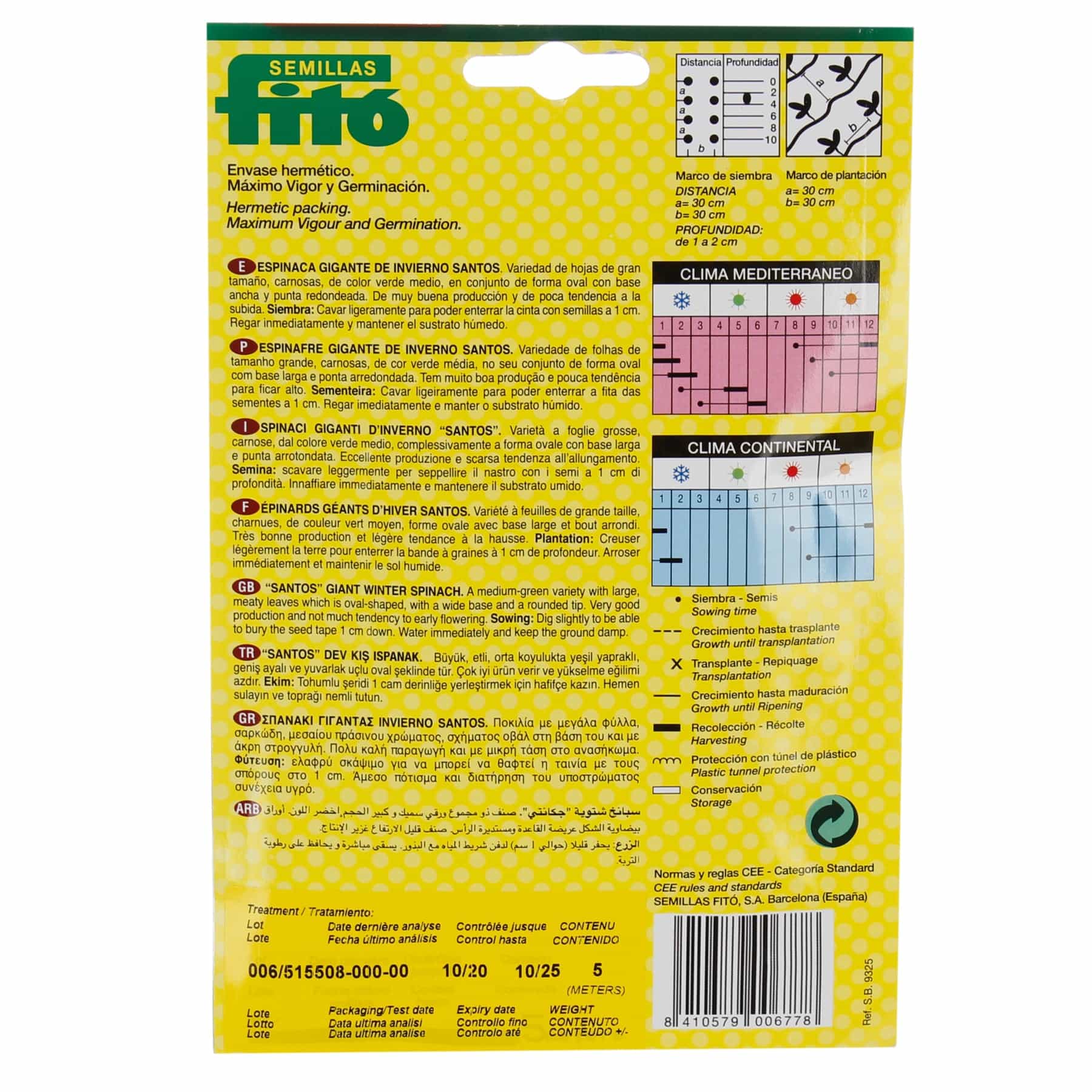 Semillas Fito Fast & Easy Giant Winter Spinach Seed Tape Pack