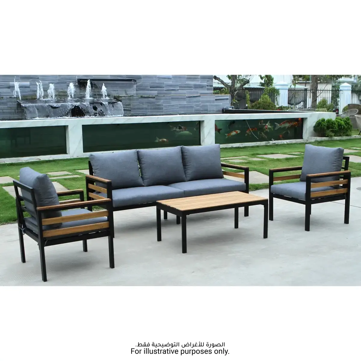 Adora 5-Seater Steel Outdoor Sofa Set W/Wood Top (65 x 55 x 81 cm, 4 Pc.)