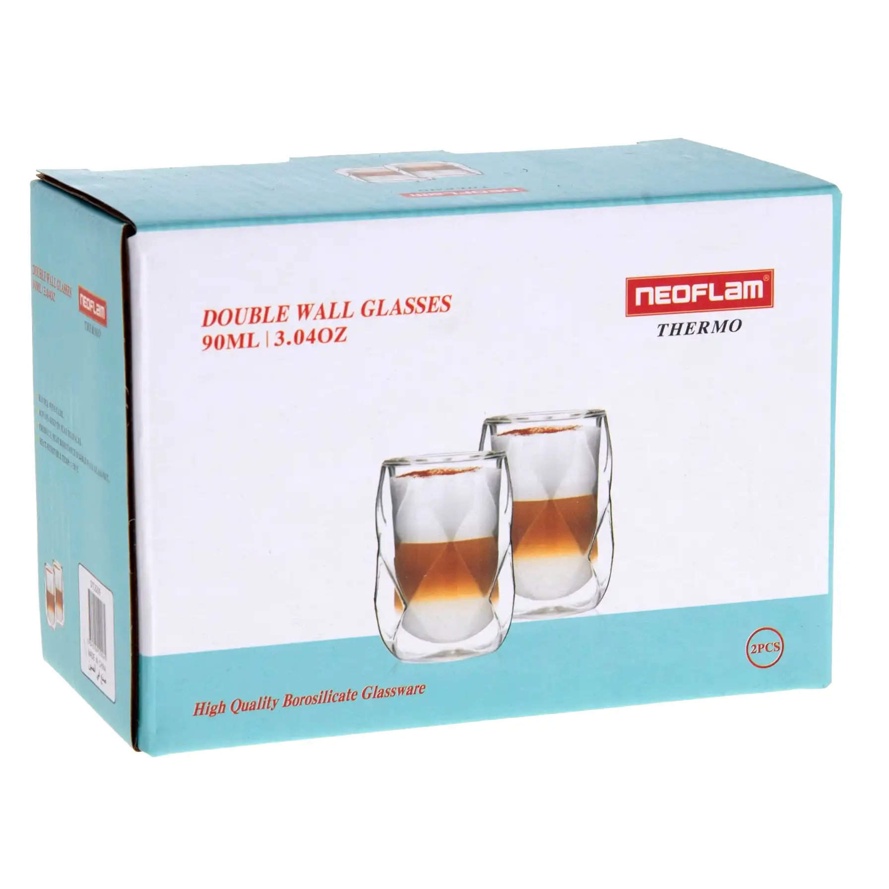 Neoflam Double Wall Borosilicate Glass Coffee Cup Set (2 Pc., 90 ml)