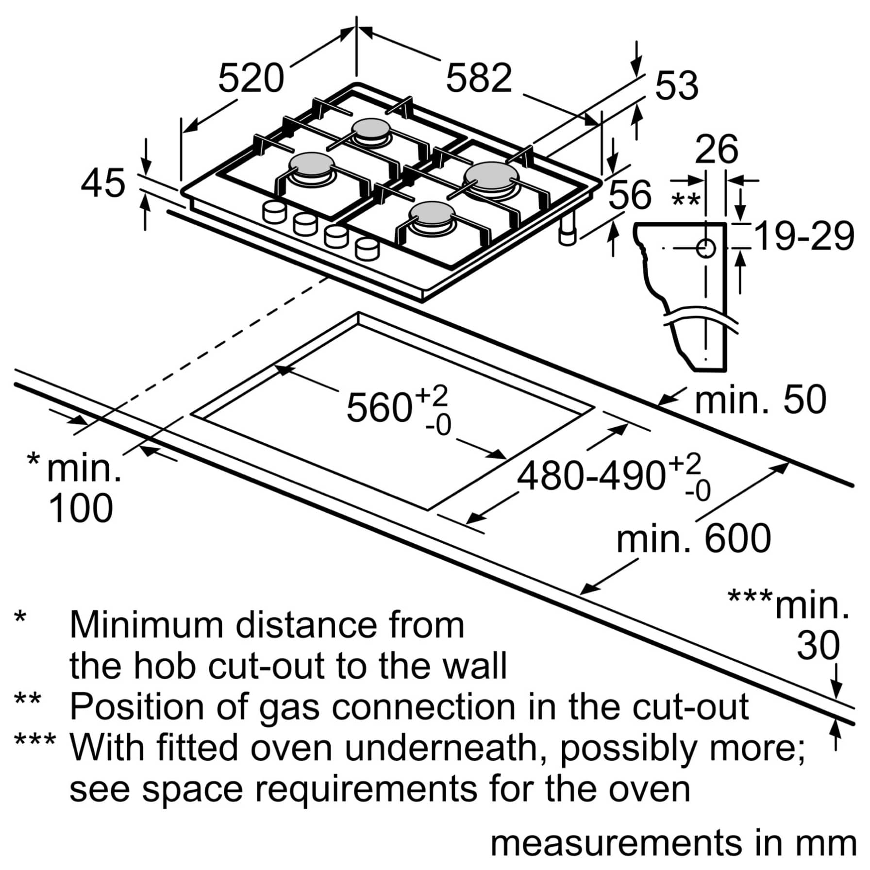 Siemens iQ500 Built-In 4-Burner Gas Hob, EC6A5PB90M (4.5 x 58.2 x 52 cm)