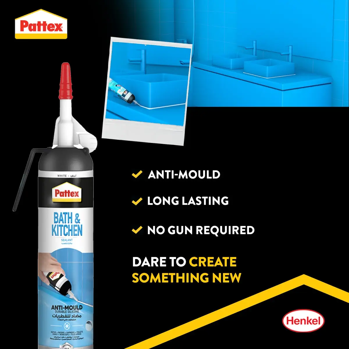 Pattex Sanitary Anti-Mould Pressure Bath & Kitchen Sealant Pack (White, 200 ml)