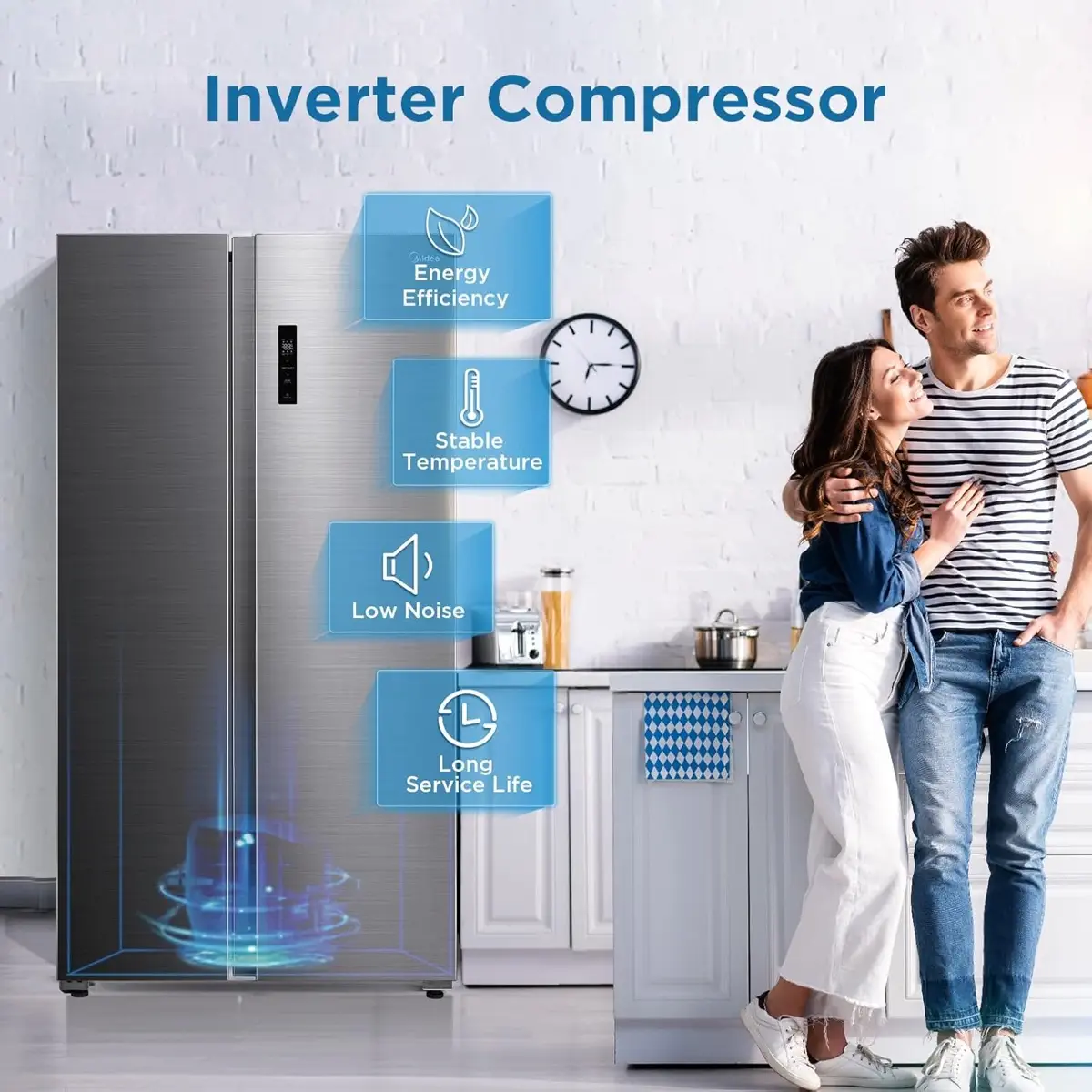 Midea Freestanding Side by Side Refrigerator, MDRS710FIE46AED (710 L, Silver)