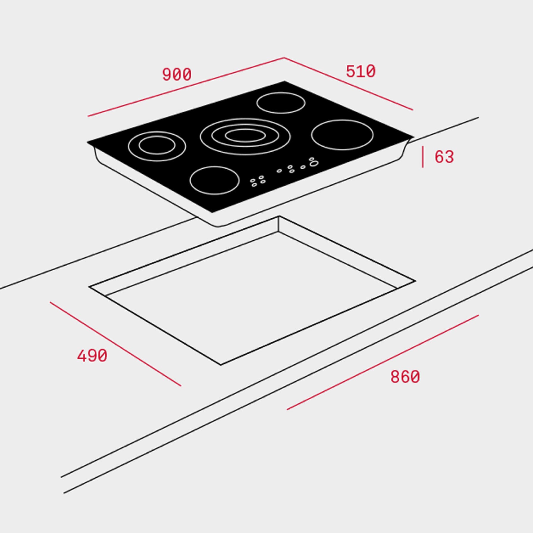 Teka Built-In 5 Zones Ceramic Hob, TR 951 (6.3 x 90 x 51 cm)