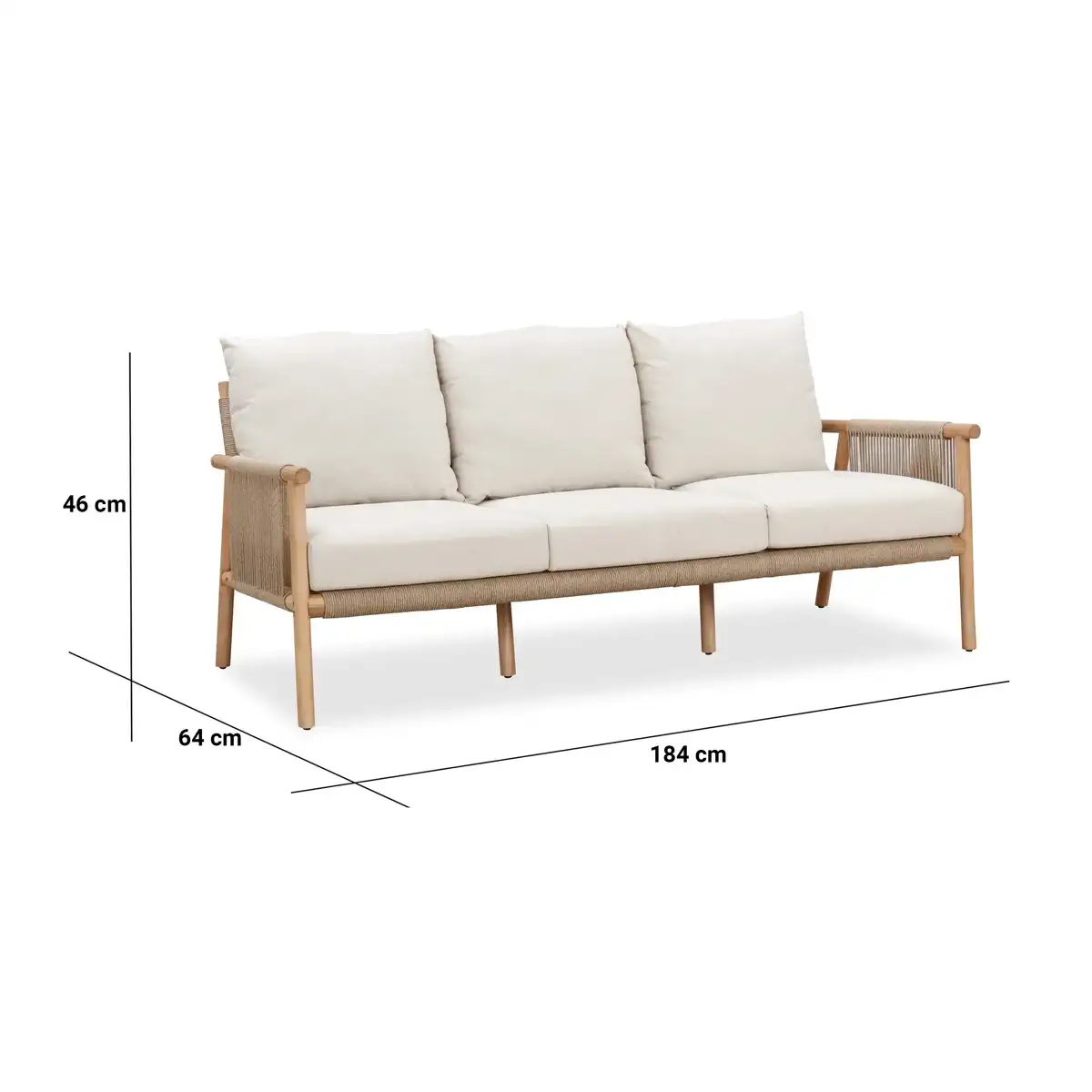 Artemis Acacia Wood & Rope 5-Seater Outdoor Sofa Set W/Cushions (185 x 80 x 77 cm)