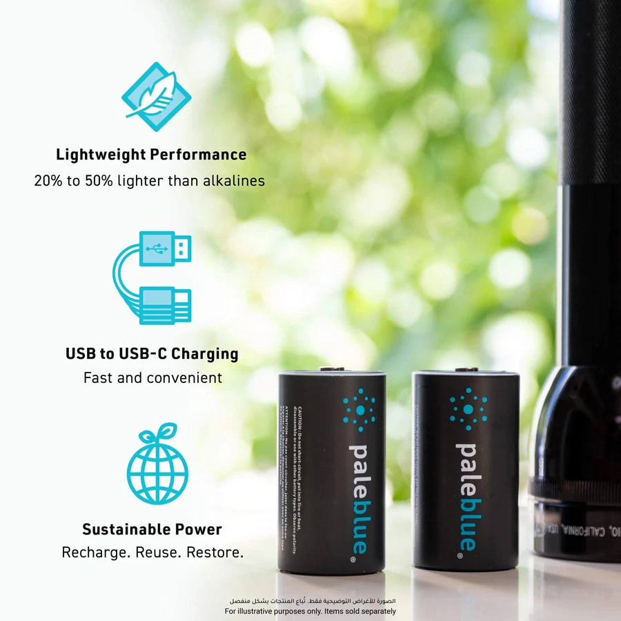 Paleblue USB-C Rechargeable Li-Ion D 2-Batteries Pack (1.5 V)