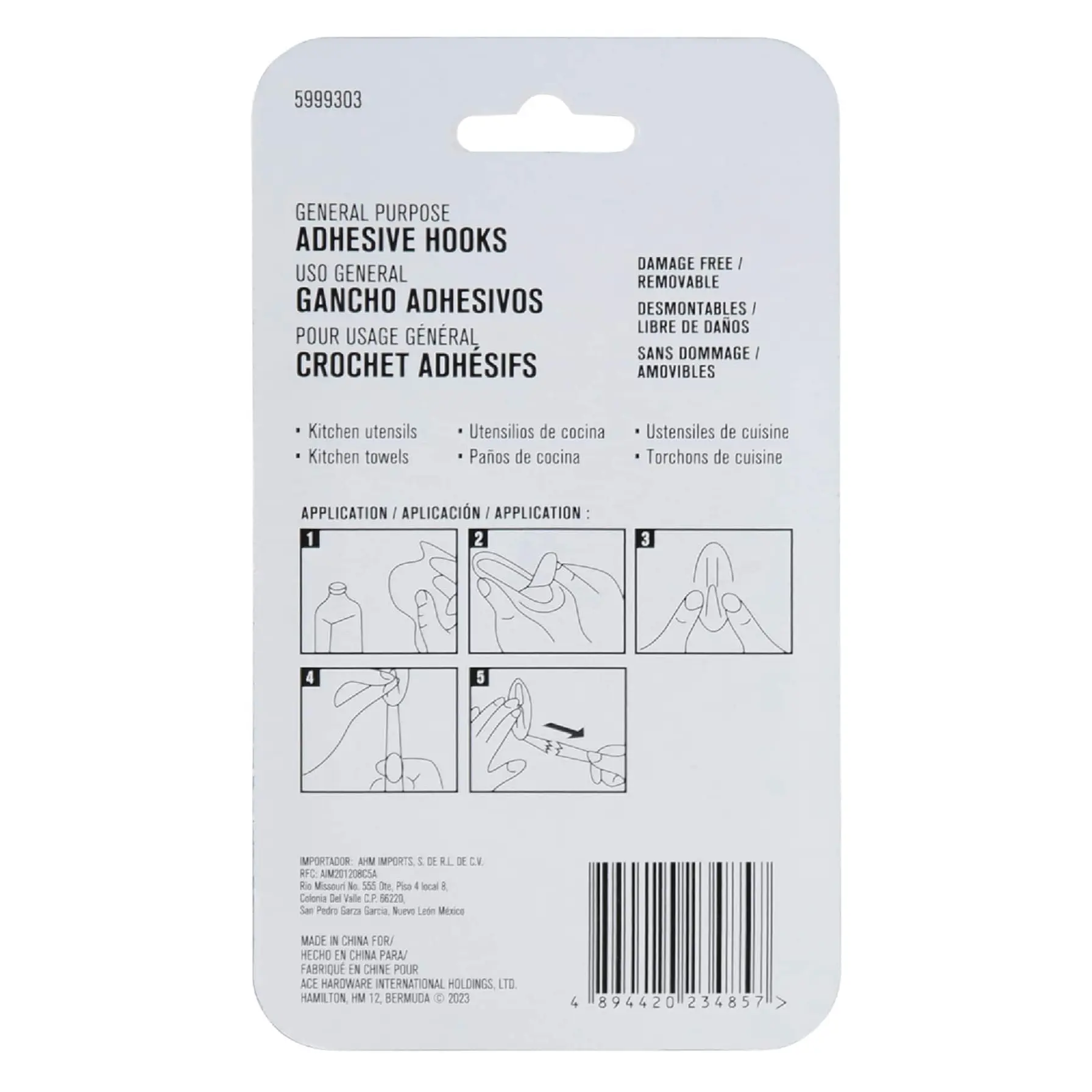 ACE Adhesive Hook Pack (6 Pc., 2.2 x 2.8 cm, Clear)