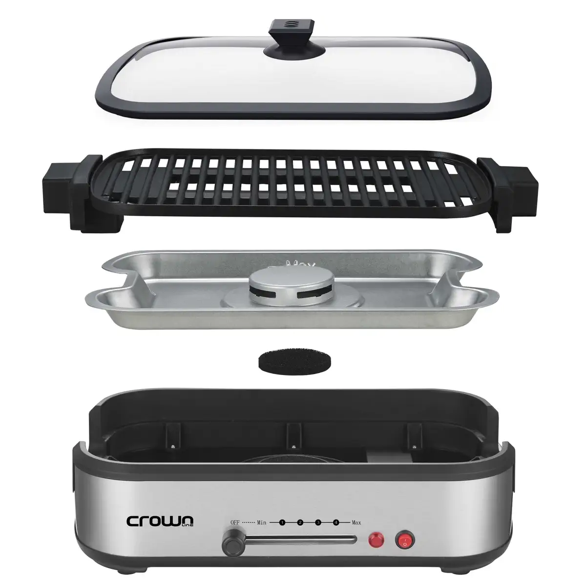 Crownline Smokeless Grill W/Tempered Glass Lid, GR-440 (1800 W)