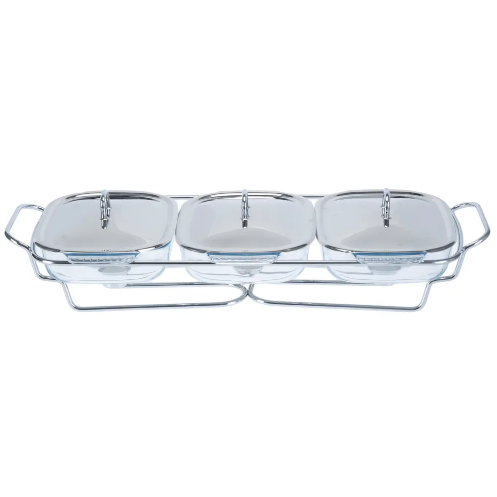 La Maison 3-Rectangle Food Warmer W/Stainless Steel Cover (1.5 L)