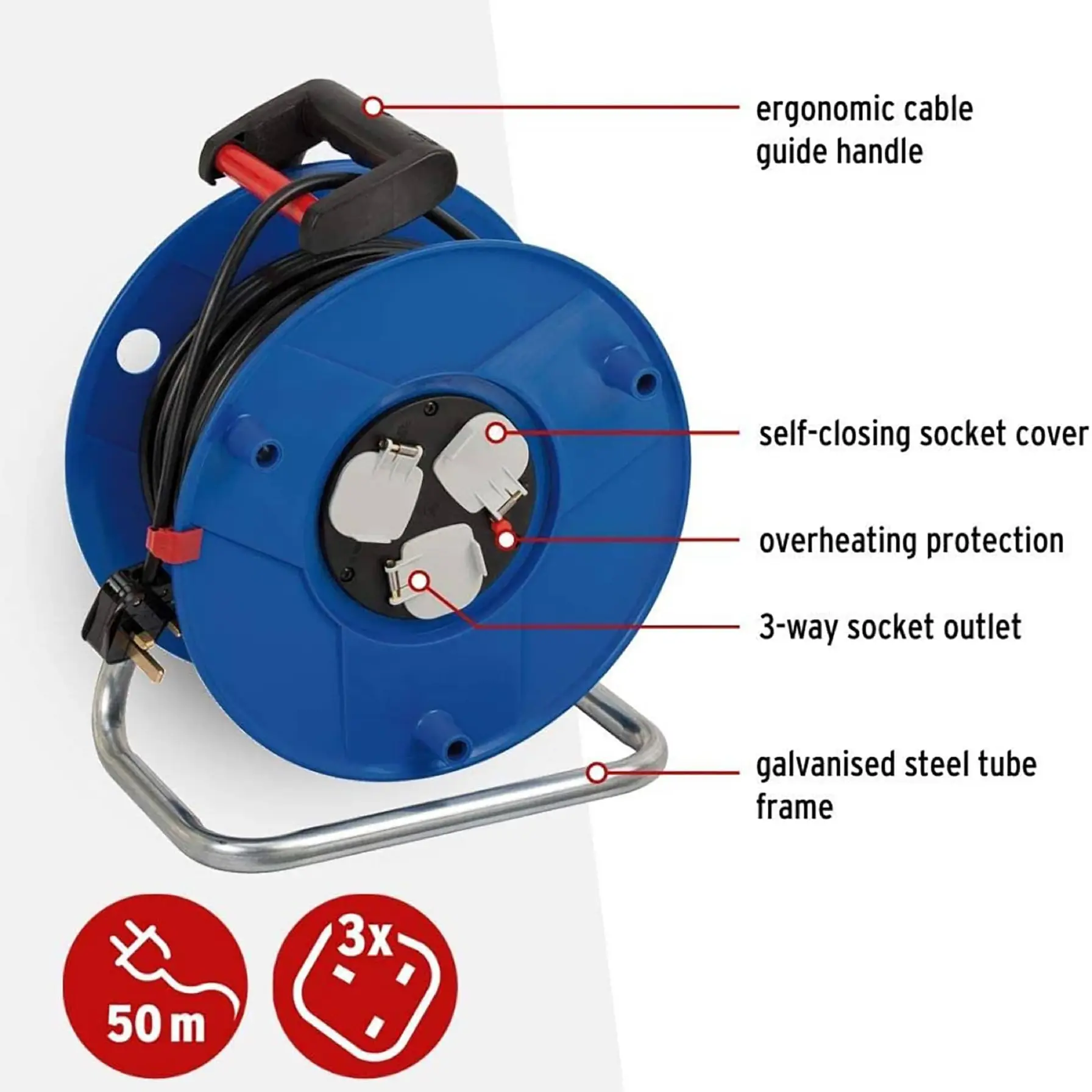 Brennenstuhl Garant 3-Way Universal Socket Cable Reel (50 m)