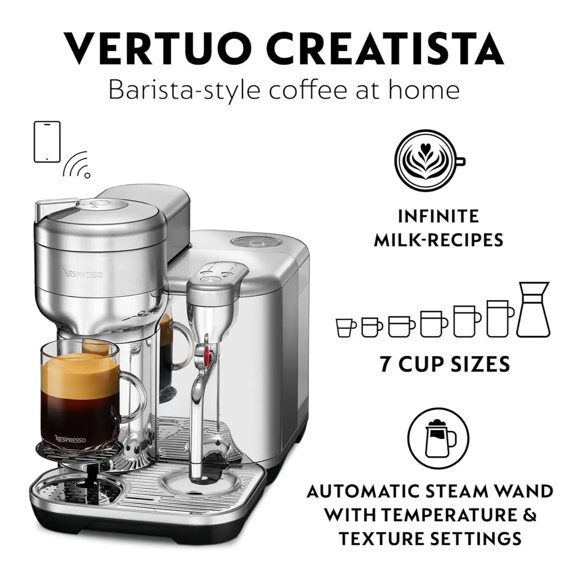 Nespresso Vertuo Creatista Coffee Machine, GCV5-GB-ME-NE (2 L, Stainless Steel)