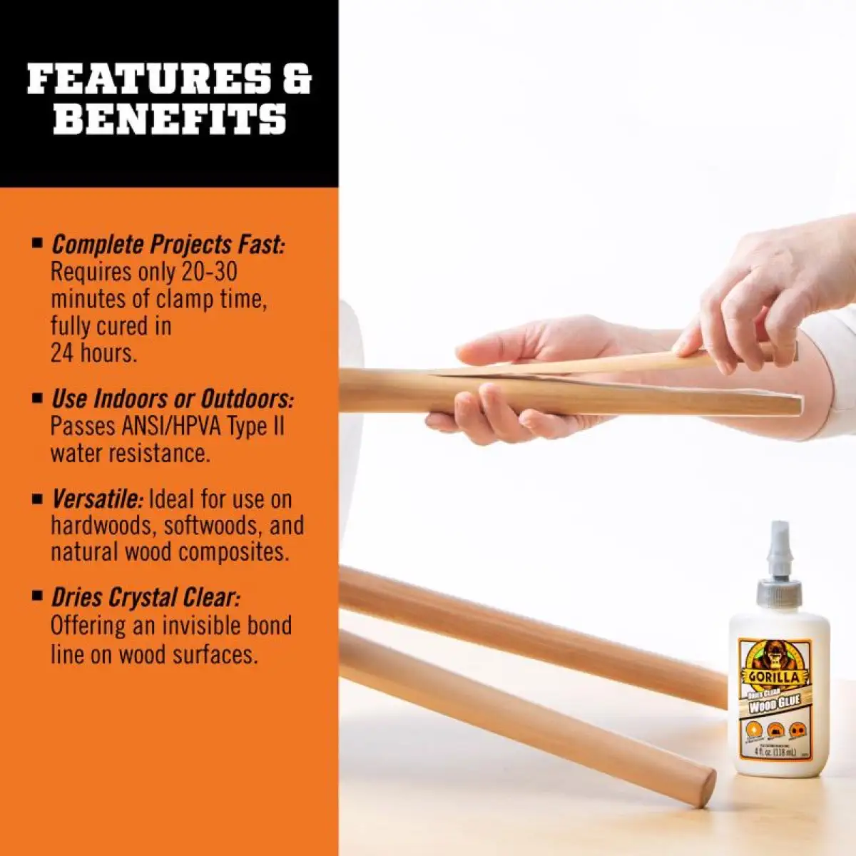 Gorilla High Strength Clear Wood Glue (118 ml)