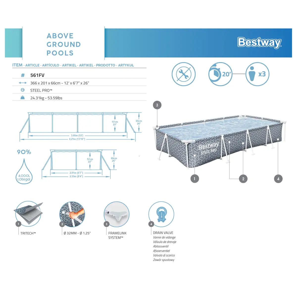 Bestway Steel Pro Pool Set (366 x 201 x 66 cm)