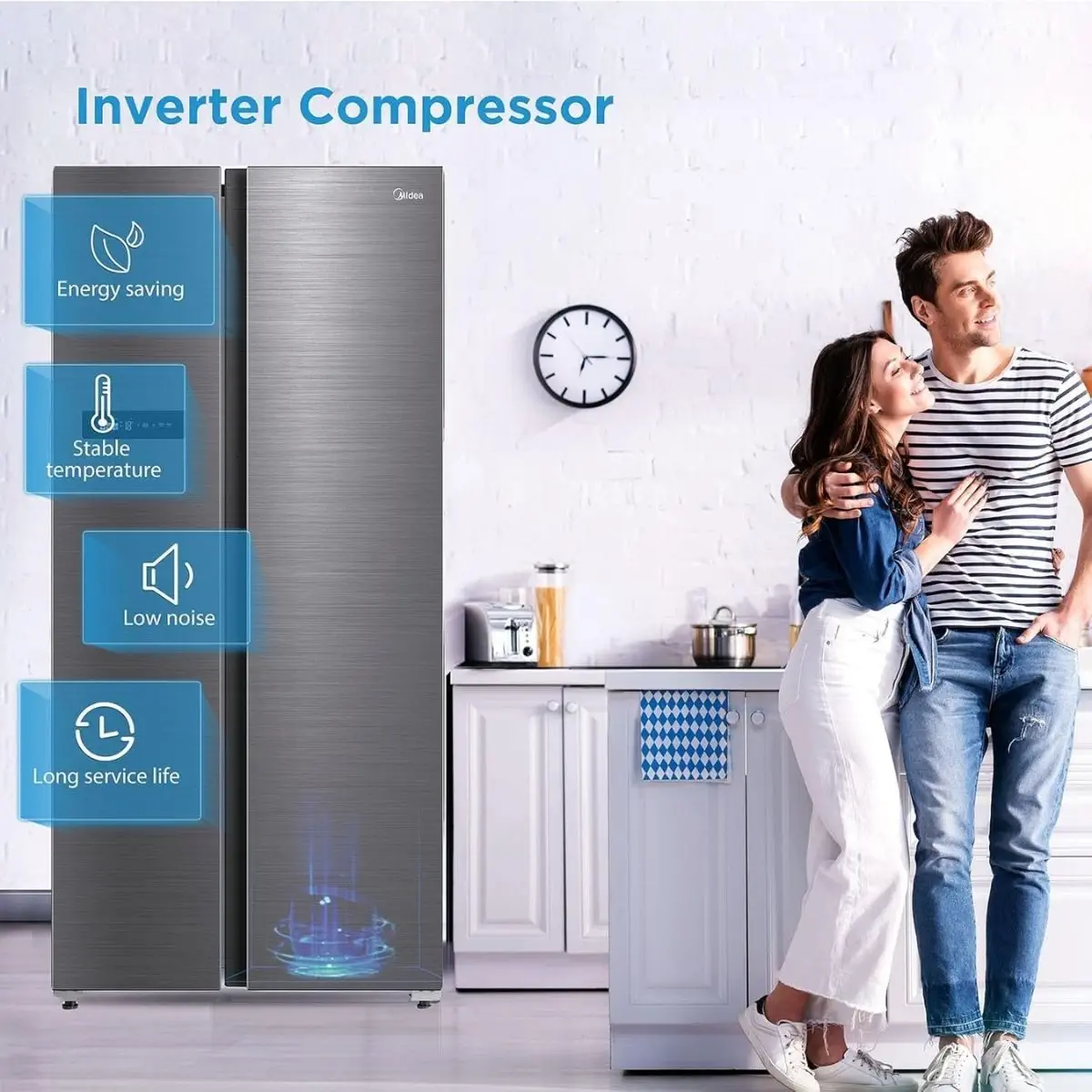 Midea Freestanding Side by Side Refrigerator, MDRS791MIE46AE (791 L, Silver)