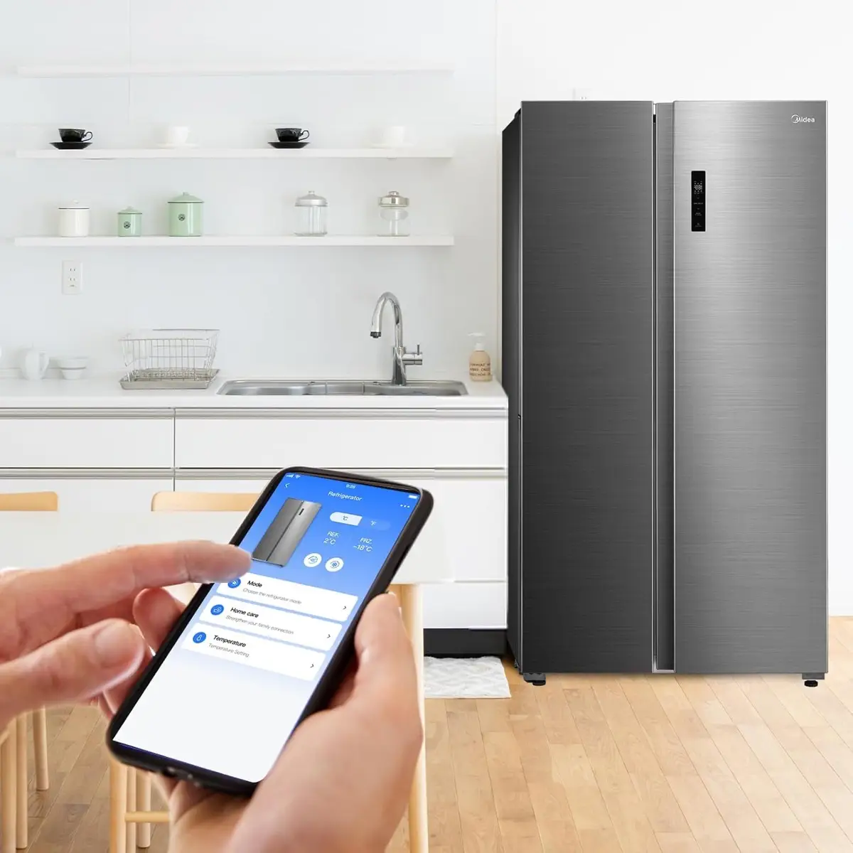 Midea Freestanding Side by Side Refrigerator, MDRS710FIE46AED (710 L, Silver)