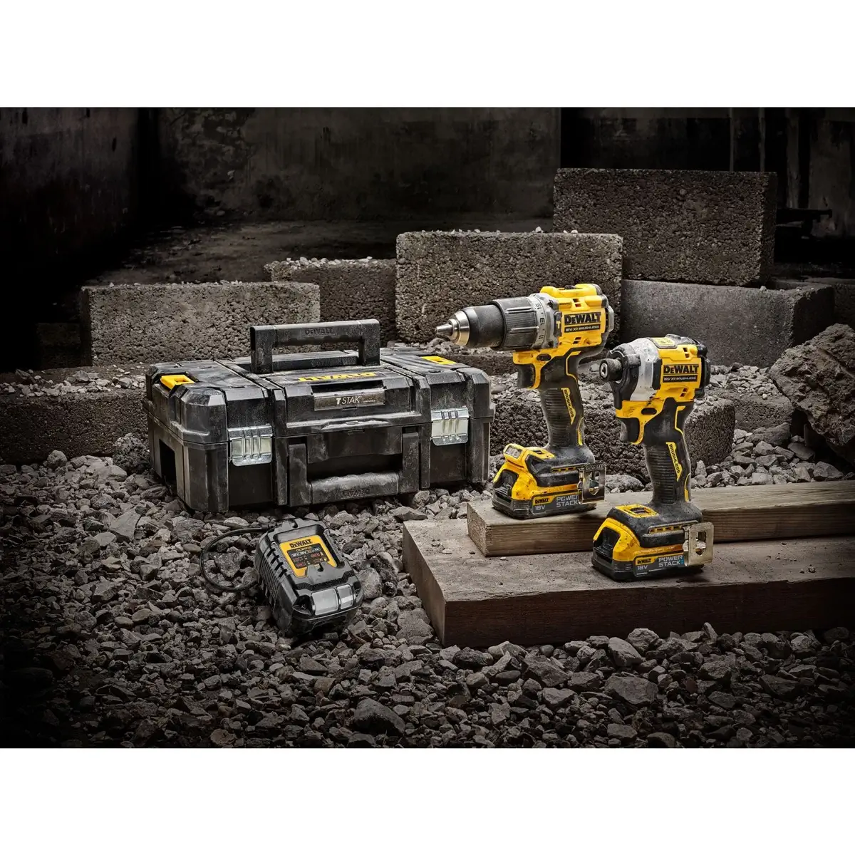 Dewalt Cordless Powerstack Twin Drill Set (4 Pc.)