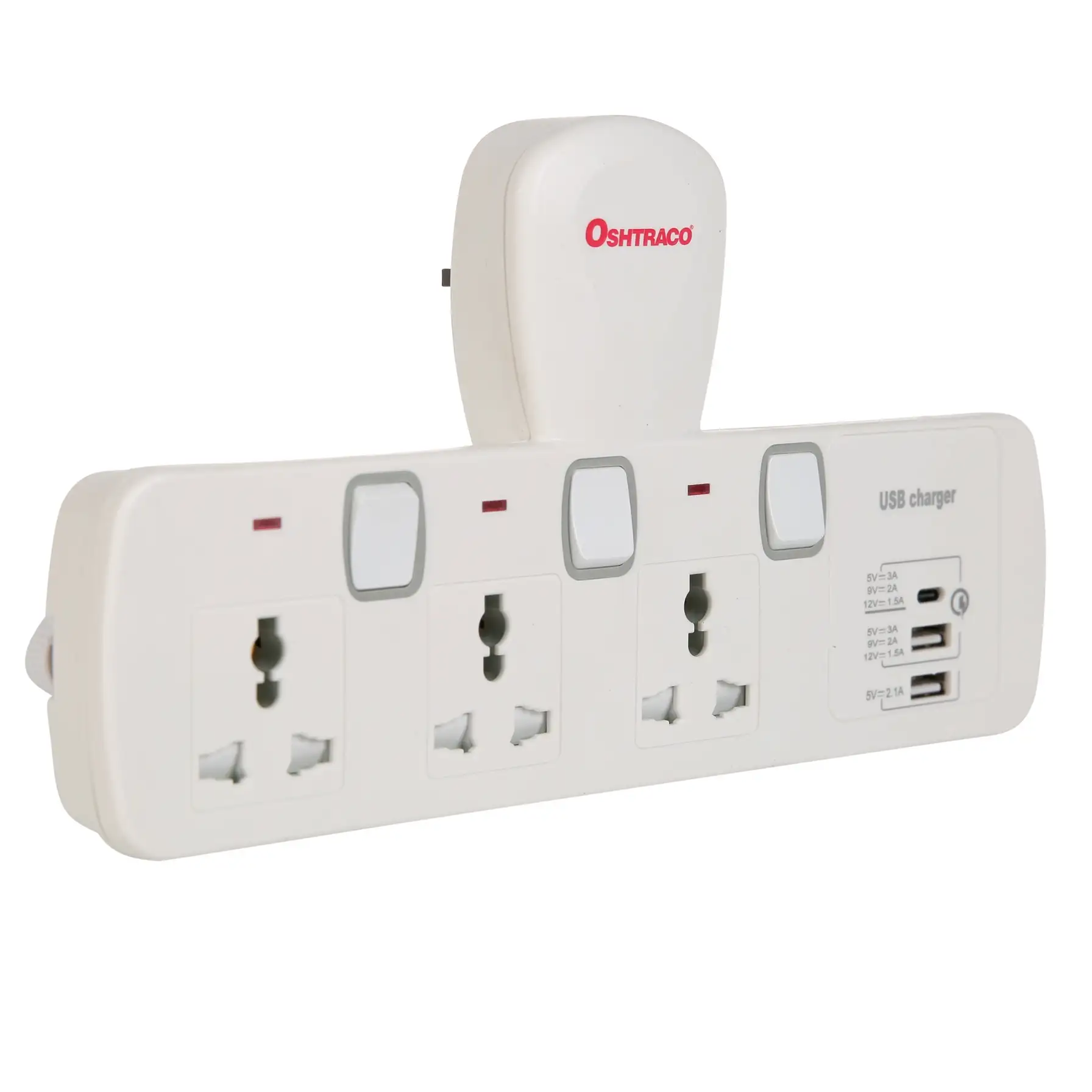 Oshtraco 3-Way Switched Universal T-Socket Adapter W/USB-C & USB-A Port (3250 W)