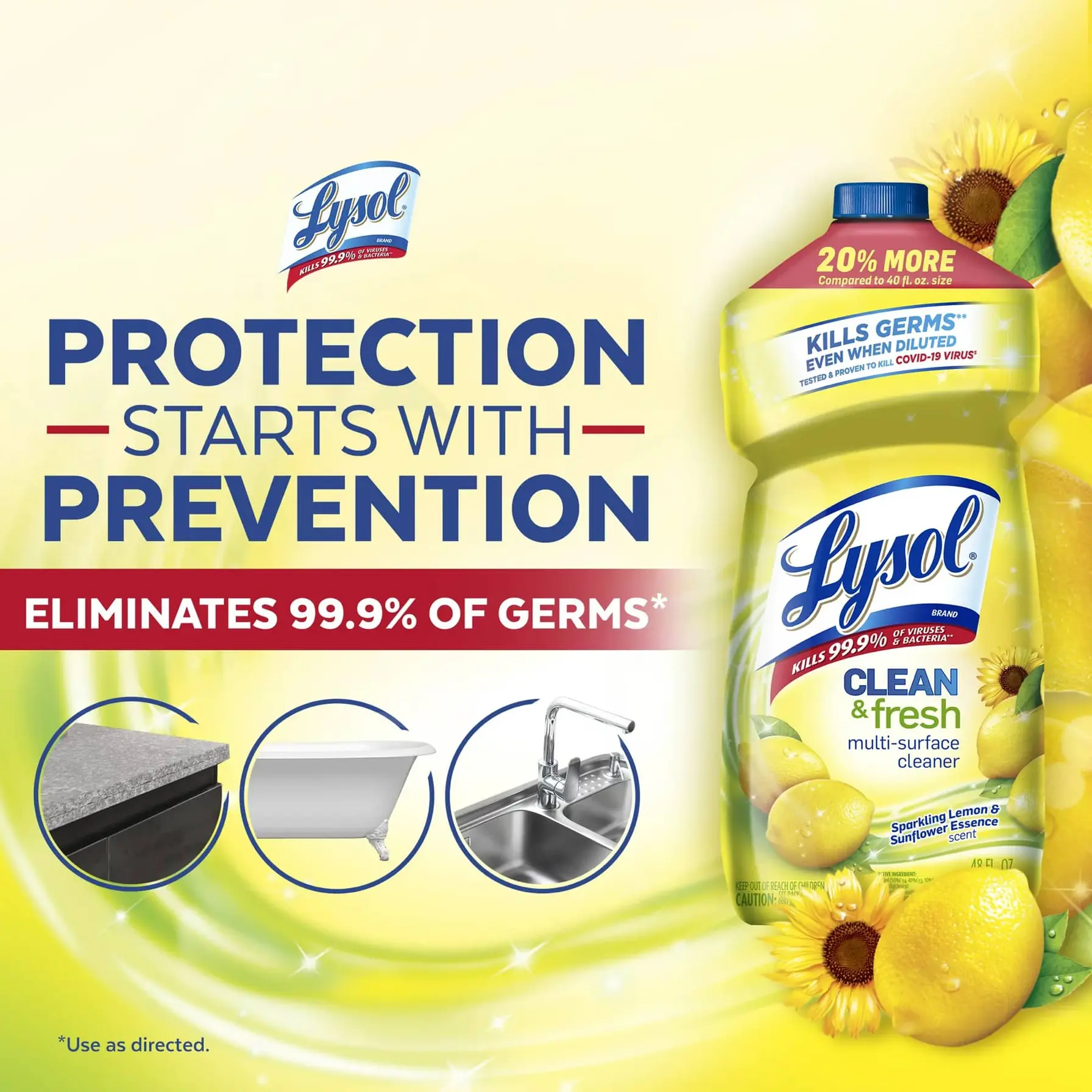 Lysol Clean & Fresh Multi-Surface Cleaning Liquid (1.42 L, Lemon & Sunflower)