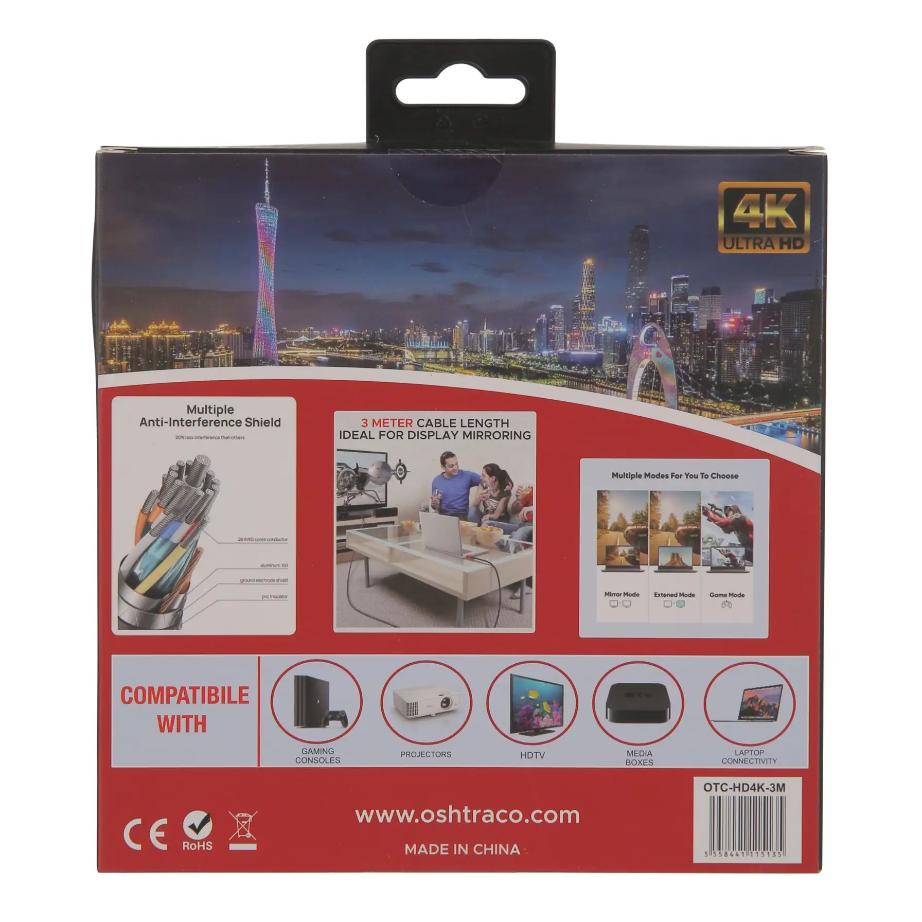 Oshtraco 4K High Speed HDMI 1.4 Cable (3 m)