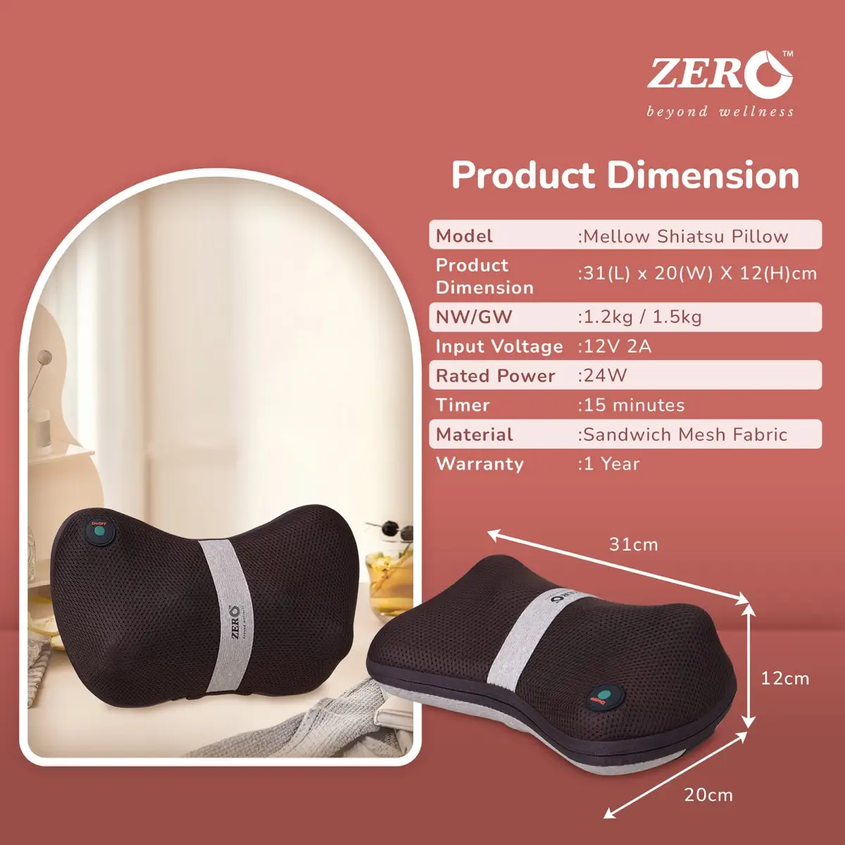 Zero Mellow Shiatsu Massage Pillow