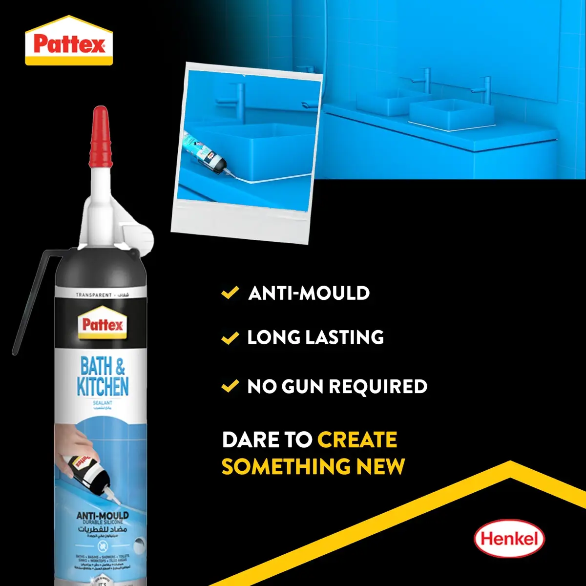 Pattex Sanitary Anti-Mould Pressure Bath & Kitchen Sealant Pack (Clear, 200 ml)