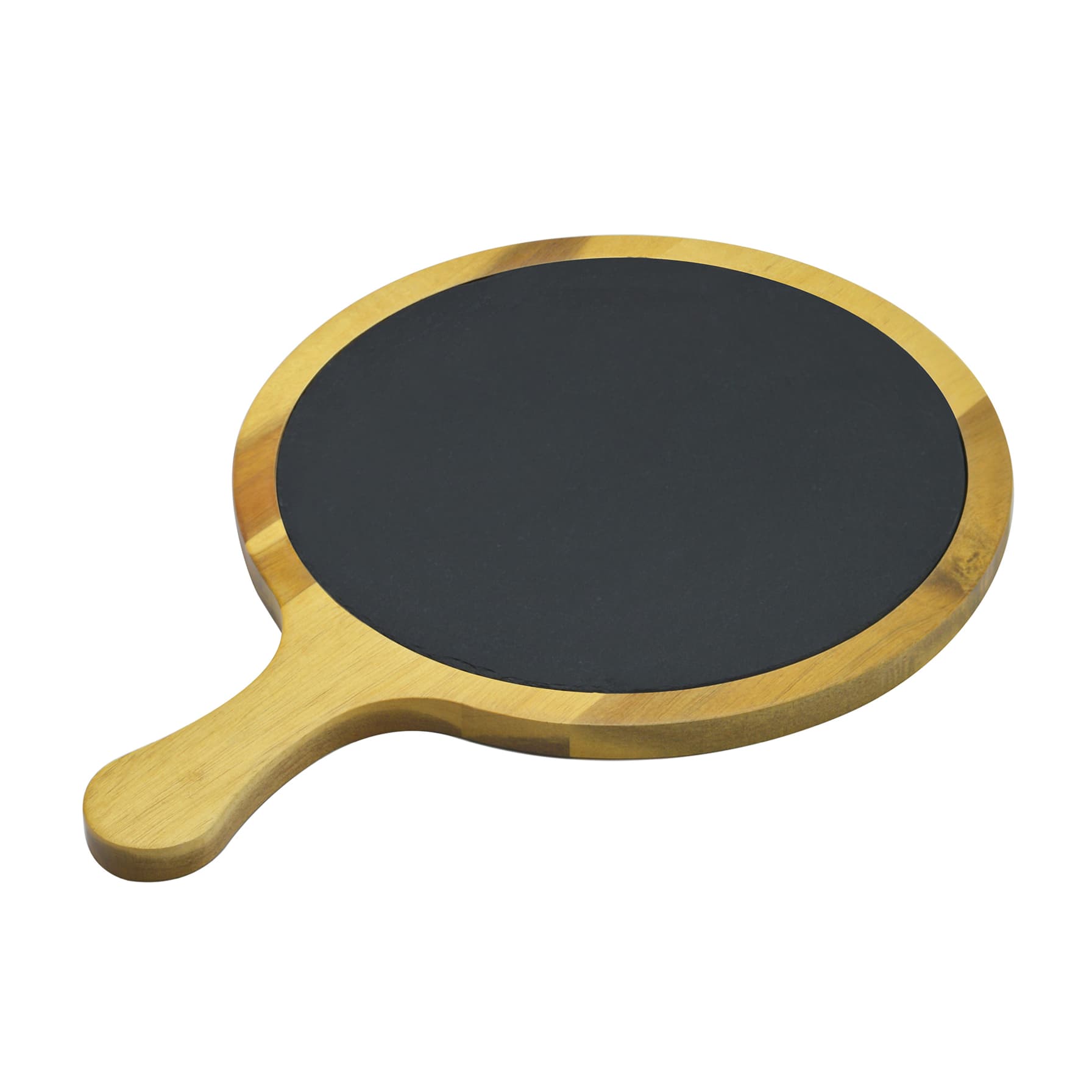 Raj Acacia Wood & Slate Round Serving Board (37 x 26.5 cm)