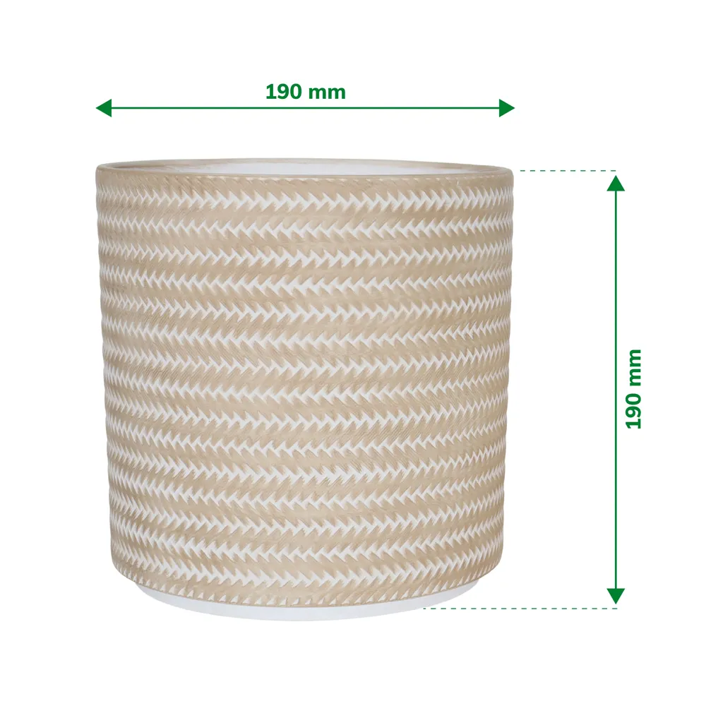 Verve Rattan Finish Cylinder Ceramic Pot (19 cm, Beige)
