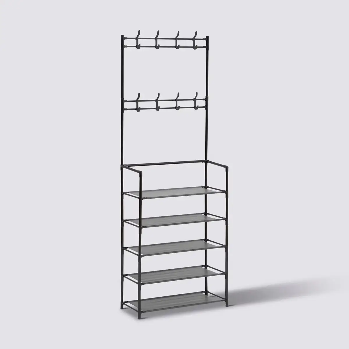 5Five Coat Rack with 8 Hooks and 5 Shelves (60 x 25.5 x 170 cm, Black)