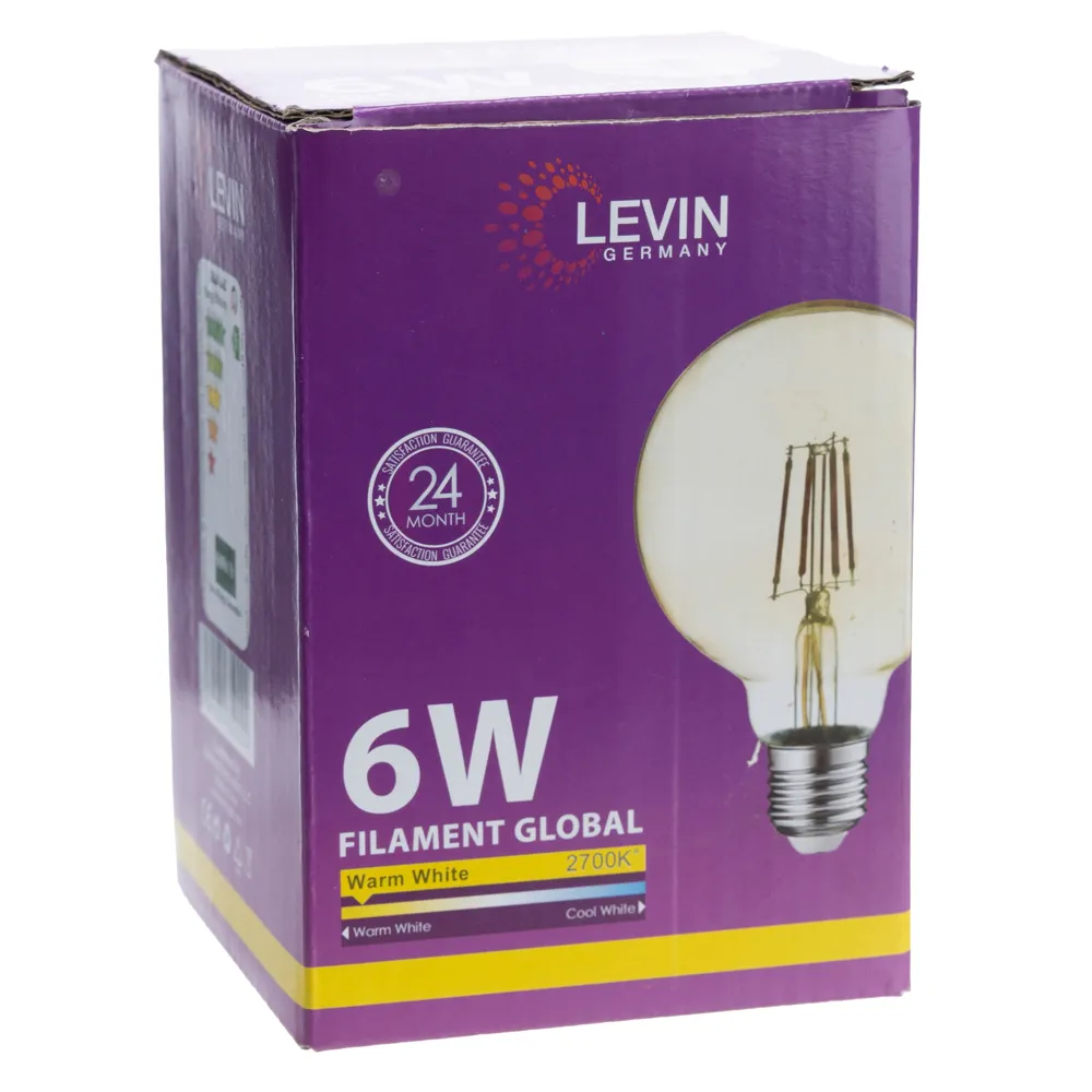 Levin G95 Globe Vintage LED Filament Bulb (6W, Amber)