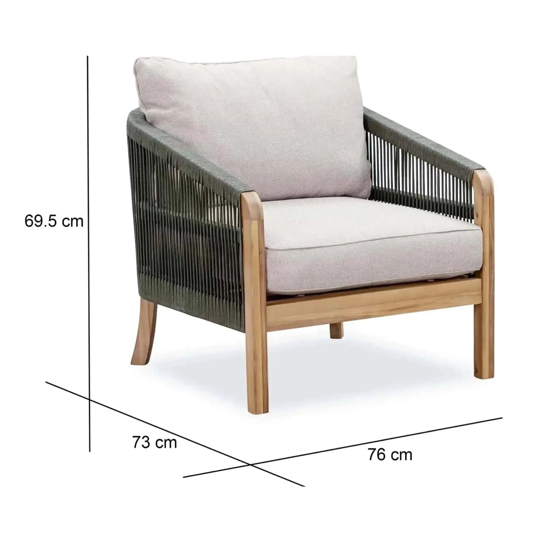 Santiago Single-Seater Acacia Wood Outdoor Sofa W/Cushions (76 x 73 x 69.5 cm)