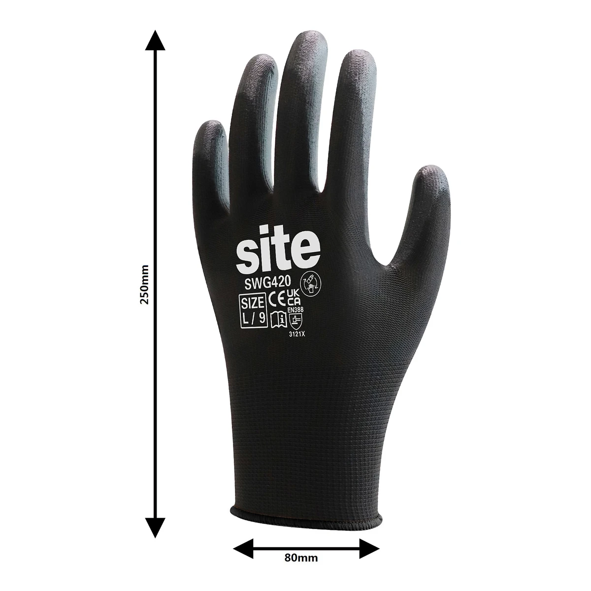 Site Polyester Black Gloves (Large, Size 9)