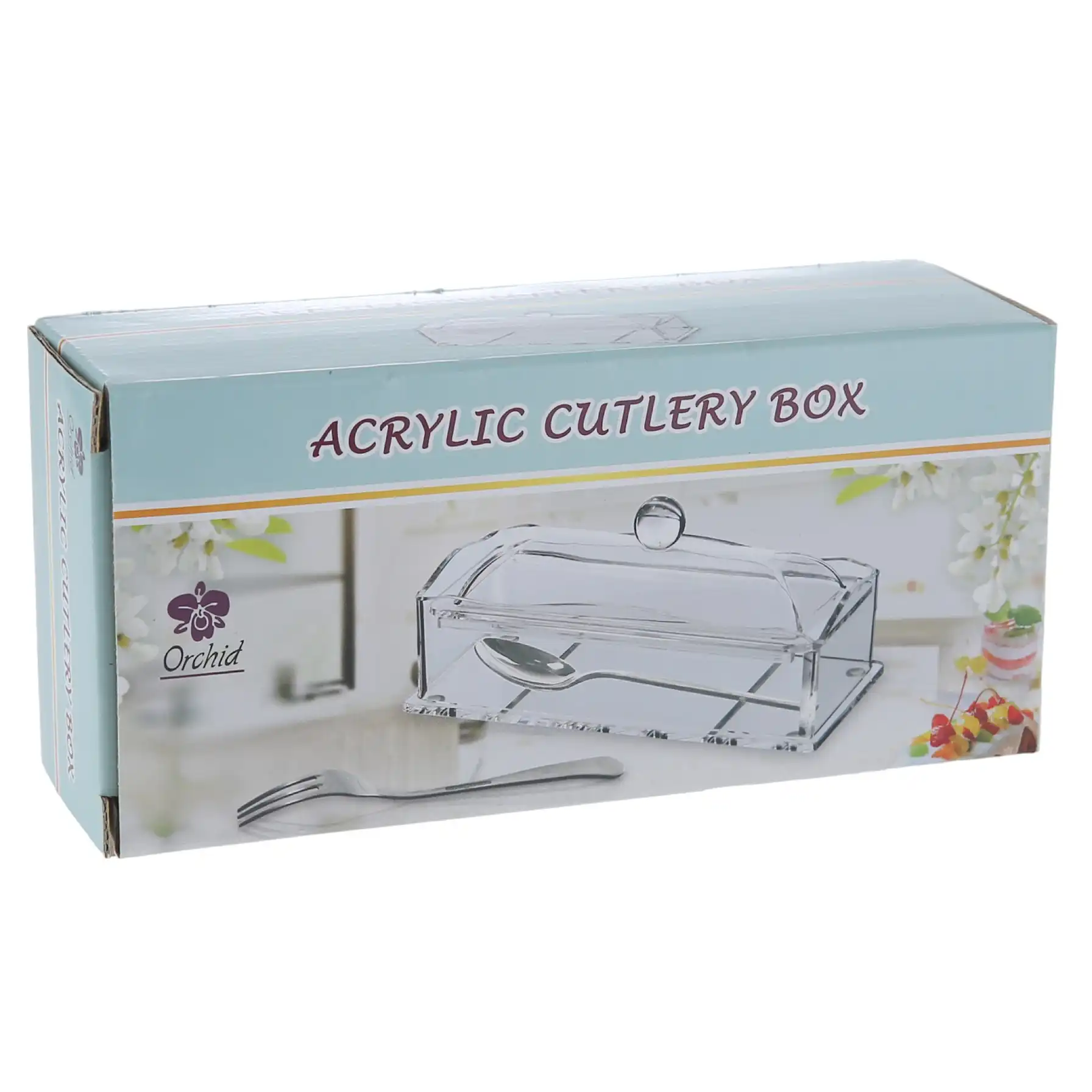 Orchid Acrylic Cutlery Box (17.3 x 8 x 5.4 cm, Clear)