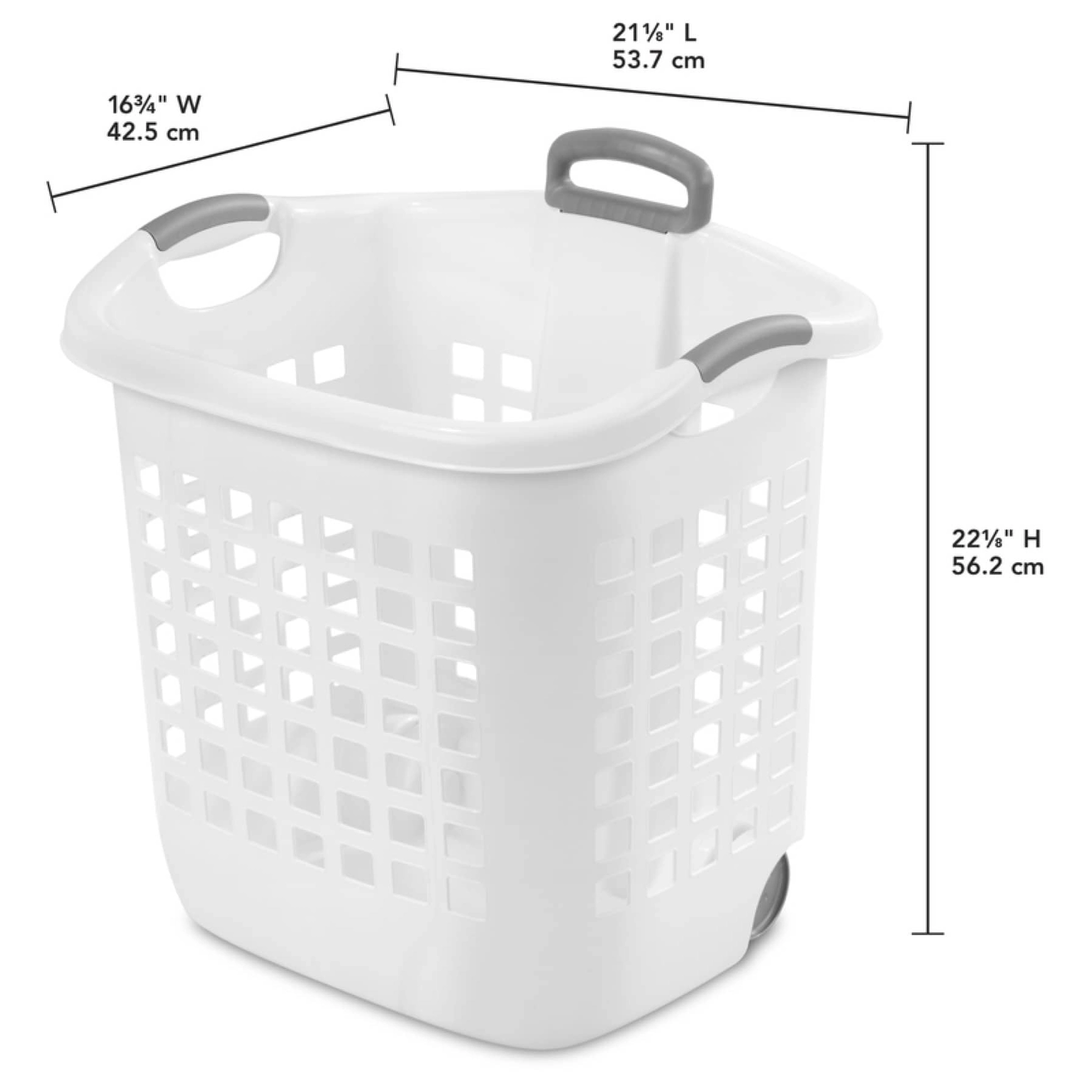 Sterilite Plastic Wheeled Laundry Basket (53.66 x 42.55 x 56.20 cm, White)