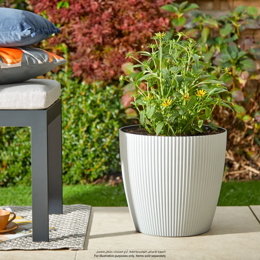 Verve Vertical Ribs Oval Plastic Pot (35 cm, Grey)