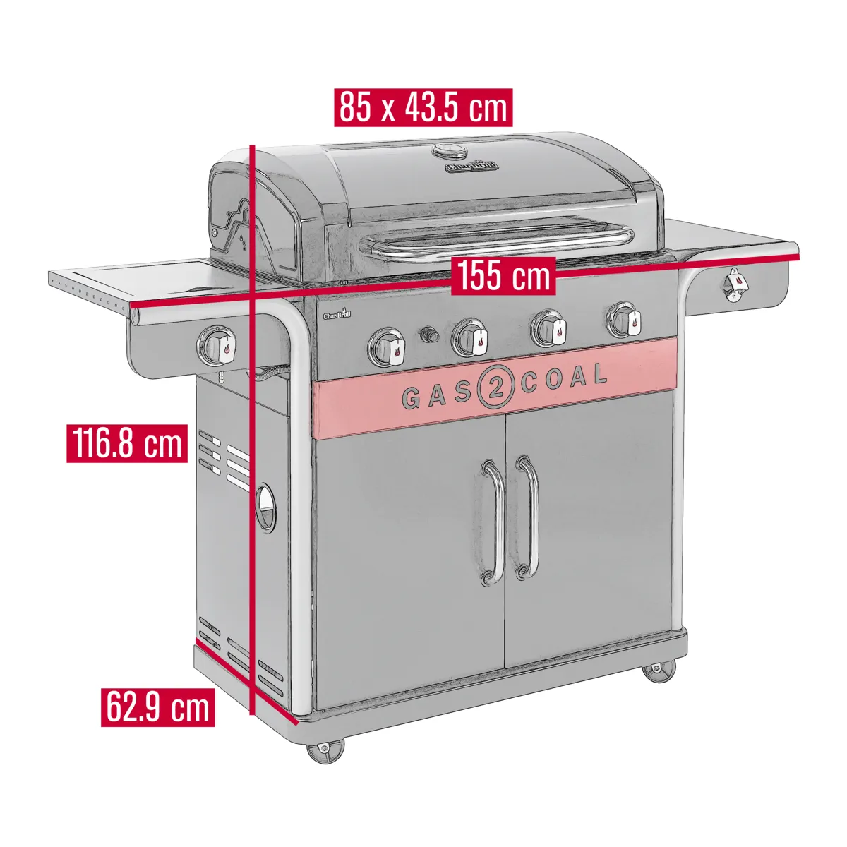 Char-Broil 4+1 Side Burner Gas & Coal Grill, 468301421