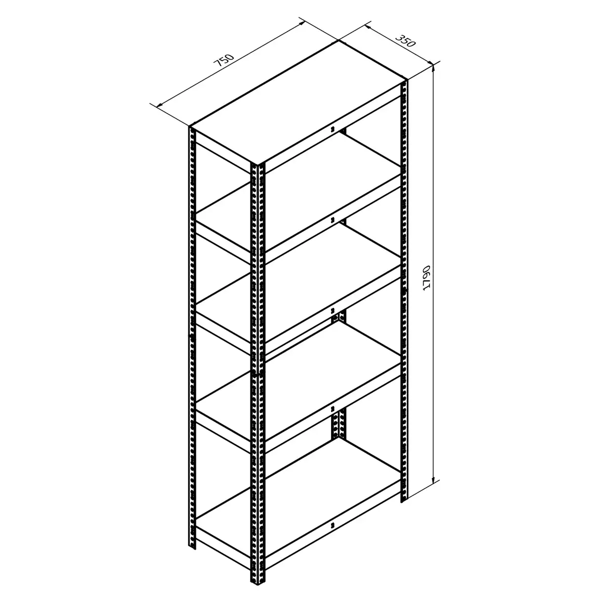 GoodHome Metal Storage Shelf (179 x 75 x 35 cm, Black)