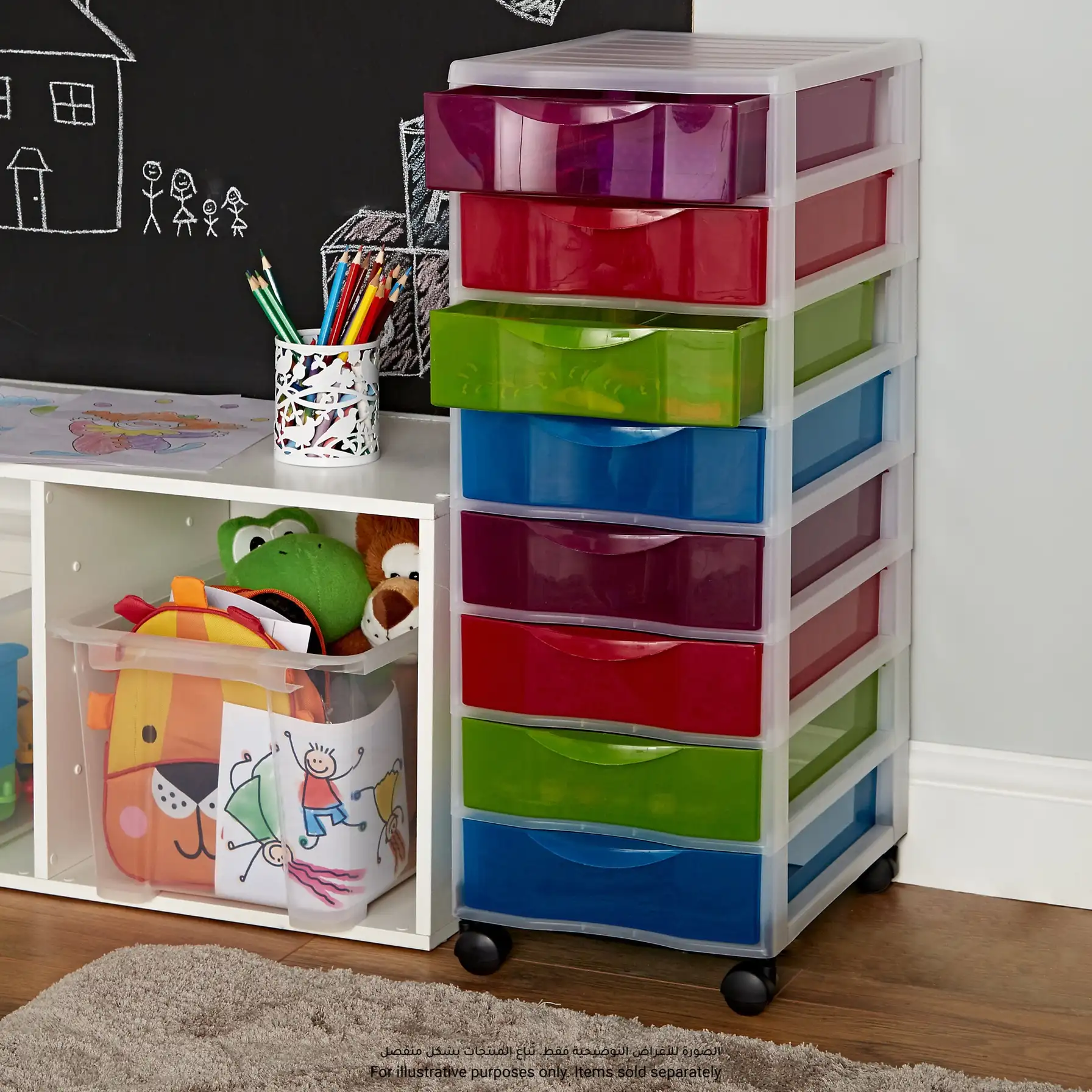 Form Kontor 8-Drawer Wheeled Tower Storage (36.5 x 26 x 68 cm, Multicolor)