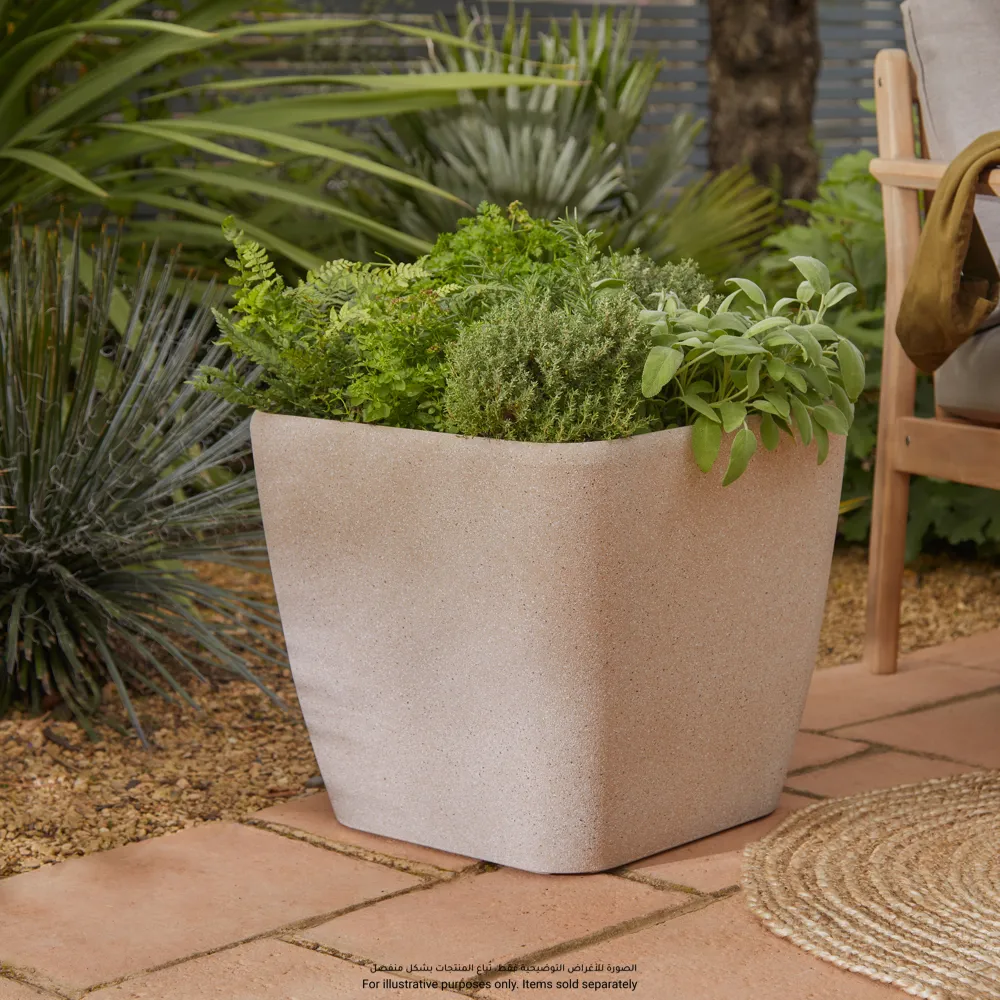 Verve Rough Square Plastic Pot (40 cm, Beige)