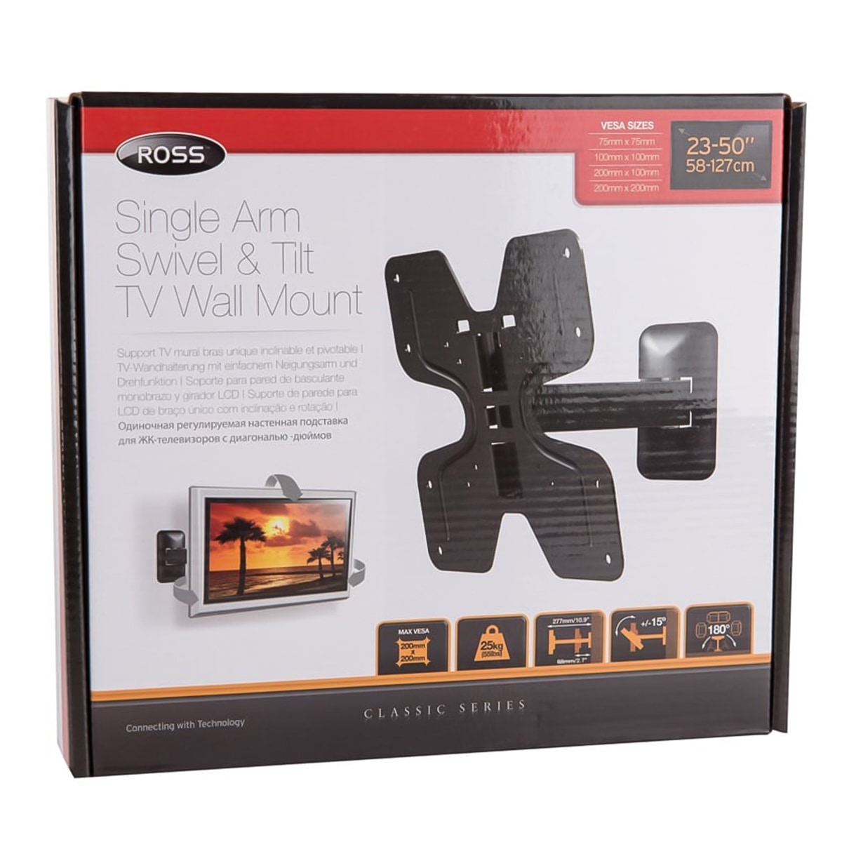 Ross Single Arm Swivel & Tilt TV Wall Mount (58 - 127 cm, Black)