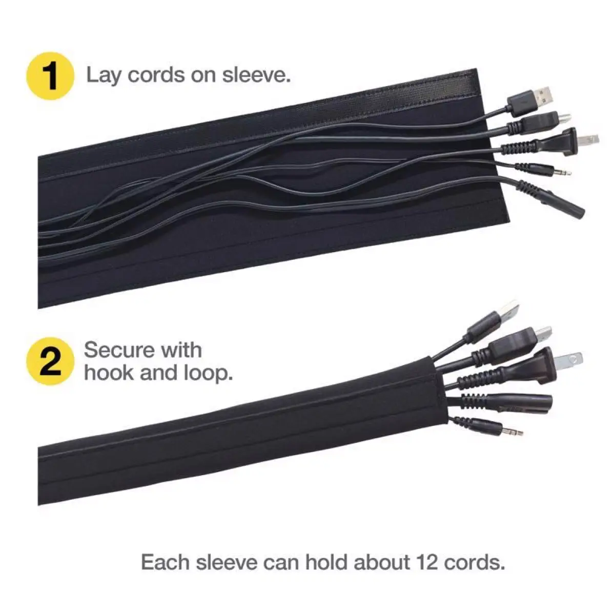 Wrap-It Hook & Loop Cable Sleeve (Black, 121.9 x 11.4 cm)