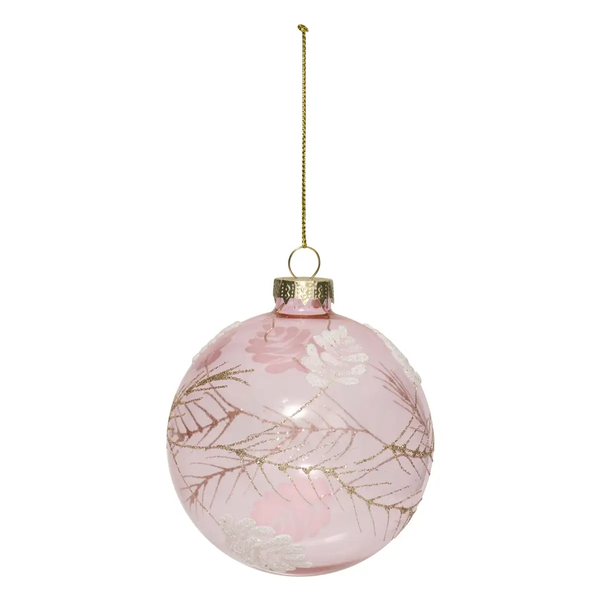Christmas Ball Glass Rose Leaf (White & Pink, D. 9 cm)