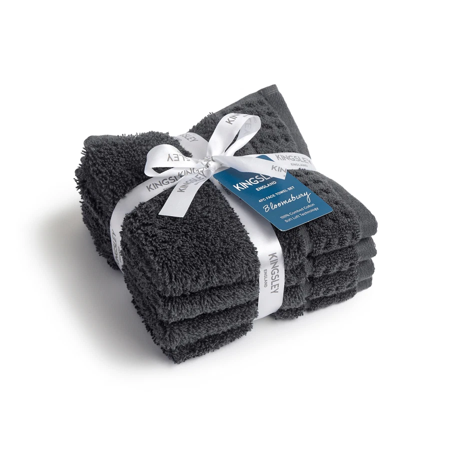 Kingsley Bloomsbury Face Towel Set (Grey, 30 x 30 cm, 4 Pc.)