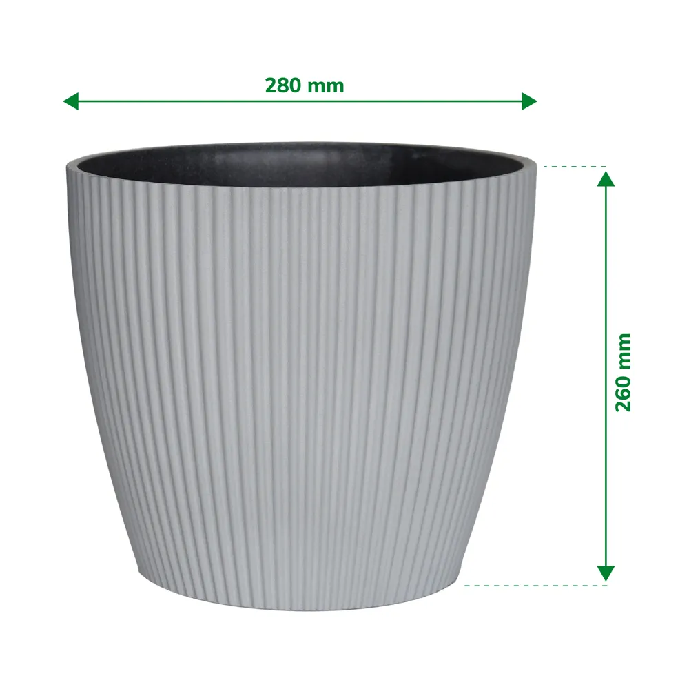 Verve Vertical Ribs Oval Plastic Pot (28 cm, Grey)