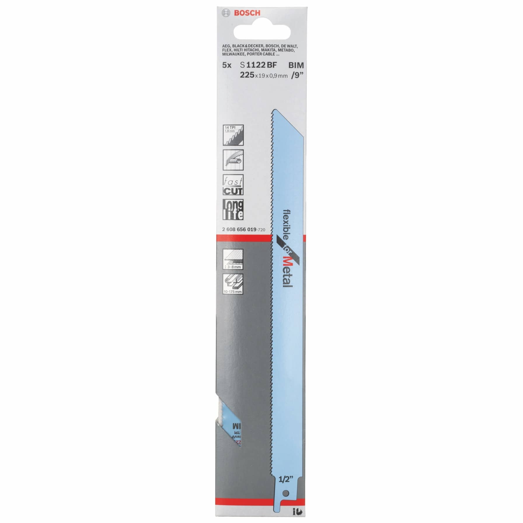 Bosch S1122BF Flexibal for Metal Reciprocating Saw Blade (225 x 19 mm. 5 Pc.)