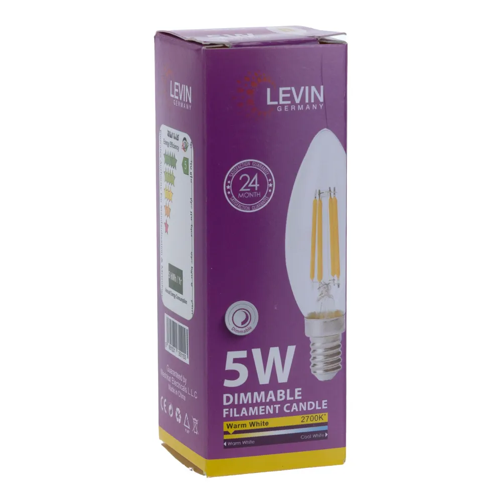 Levin LED C37 Filament Candle Bulb, E14 (White, 220-240 V, 5 W)