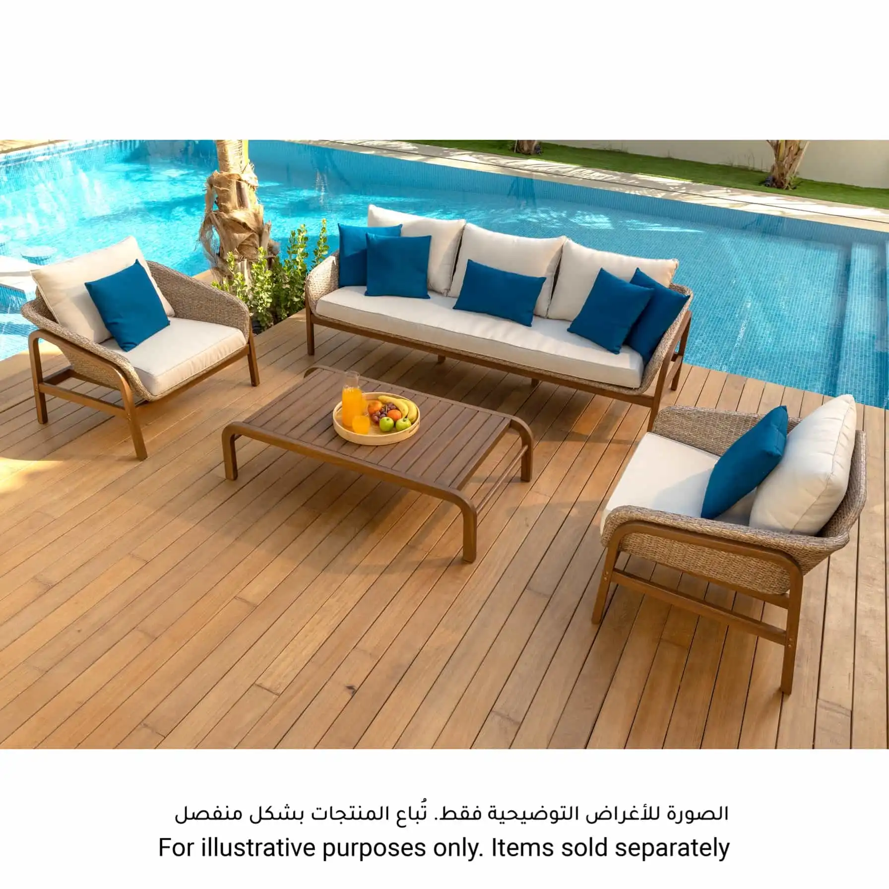 Cameo 3-Seater Acacia Wood Sofa W/Cushions (226 x 82 x 72.5 cm)