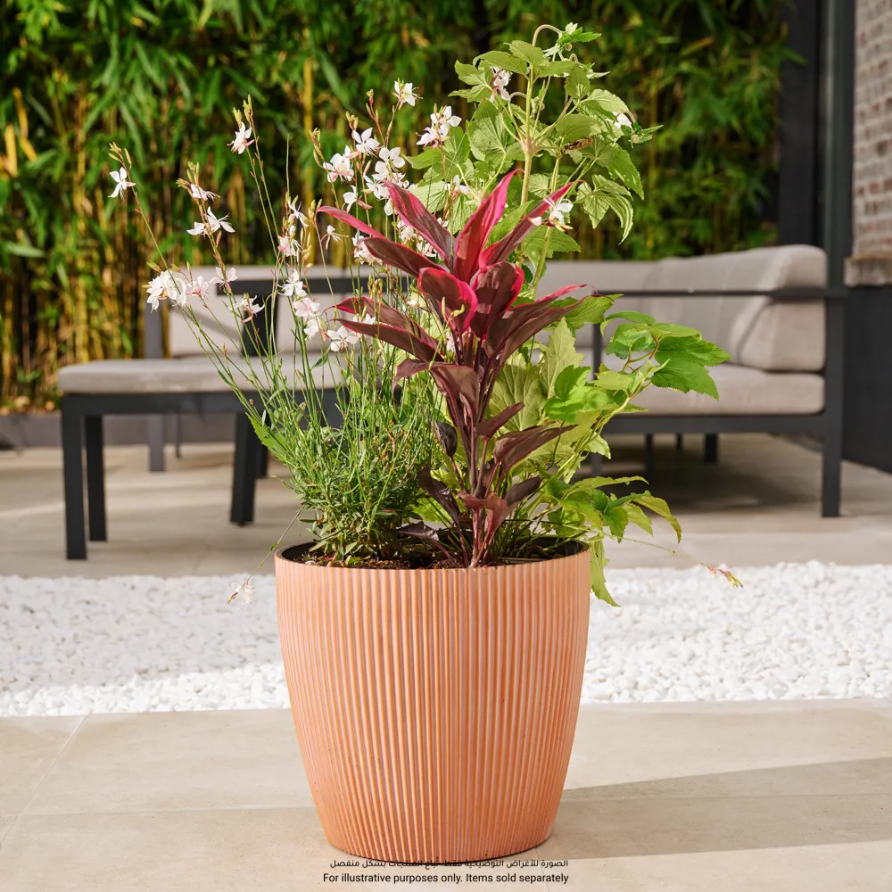 Verve Vertical Ribs Oval Plastic Pot (35 cm, Brown)